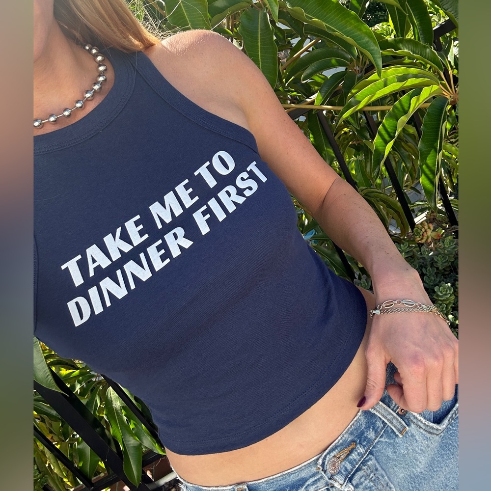 Y2K Printed Baby Tee Tank, Navy